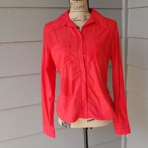 Coral botton up long sleeve polo t shirt